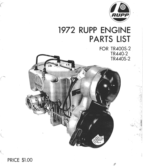 Product picture 1972 rupp snowmobile TR 440 engine parts manual