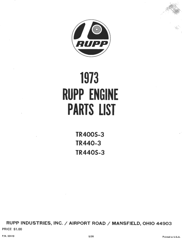 Product picture 1973 rupp snowmobile engine parts manual
