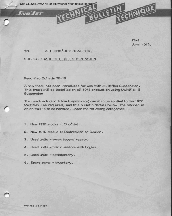 Product picture 1973 sno jet snowmobile service bulletins snojet
