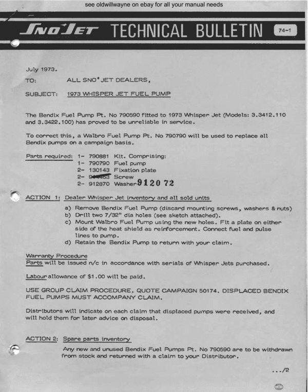 Product picture 1974 sno jet snowmobile service bulletins snojet