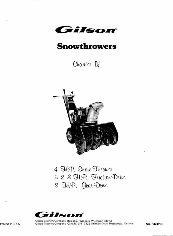 Product picture Gilson Snow Thrower service repair manual maintenance