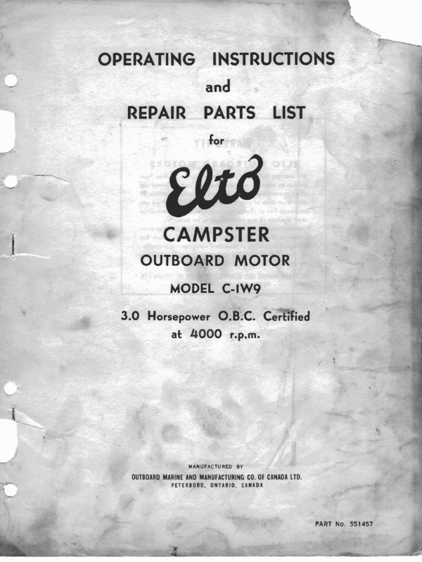 Product picture elto campster outboard motor owner & parts manual