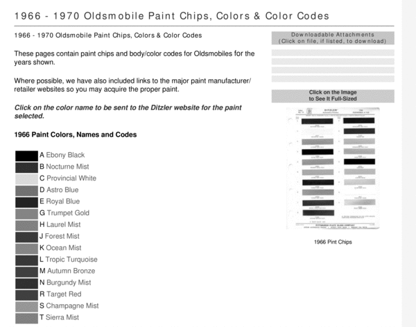 Product picture Oldsmobile 1966 -1970 paint chips & color codes